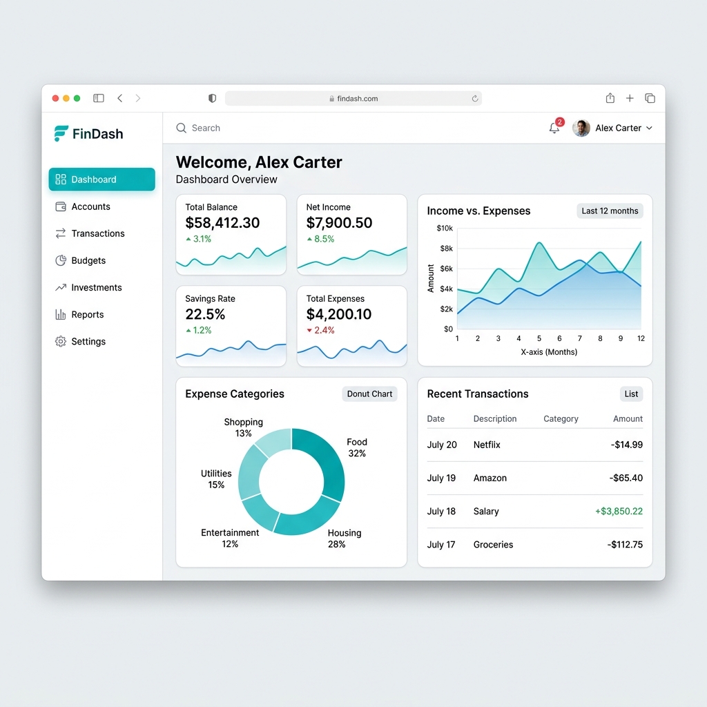 FinDash – Financial Analytics SaaS Dashboard